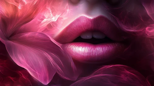 Stylized Lips with Flowing Pink and Magenta Abstract Elements