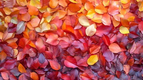 Crimson and gold autumn leaves in dense overlapping mosaic.
