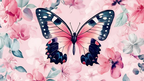 Blossom-winged butterfly drifting through painted petals.