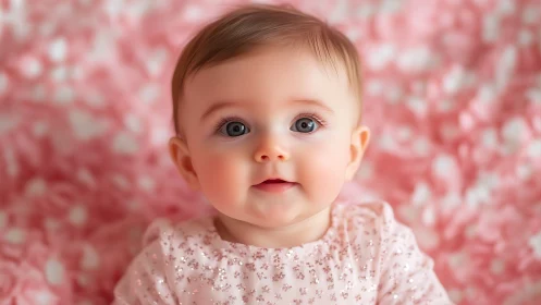 Infant Portrait with Rose-Tinted Bokeh Background Analysis.