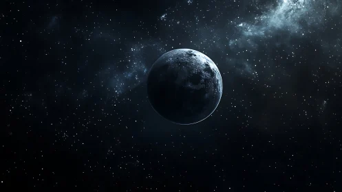 Lunar body in star-dense deep space environment.