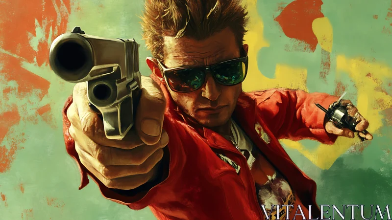 Gunpoint swagger freezes time in a neon-bruised standoff