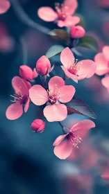 Pink blossoms in soft focus create dreamy spring garden scene.