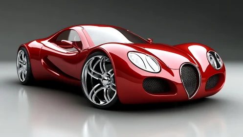 Red concept sports car on neutral studio background.