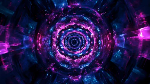 Neon vortex of concentric light rings draws viewers inward.