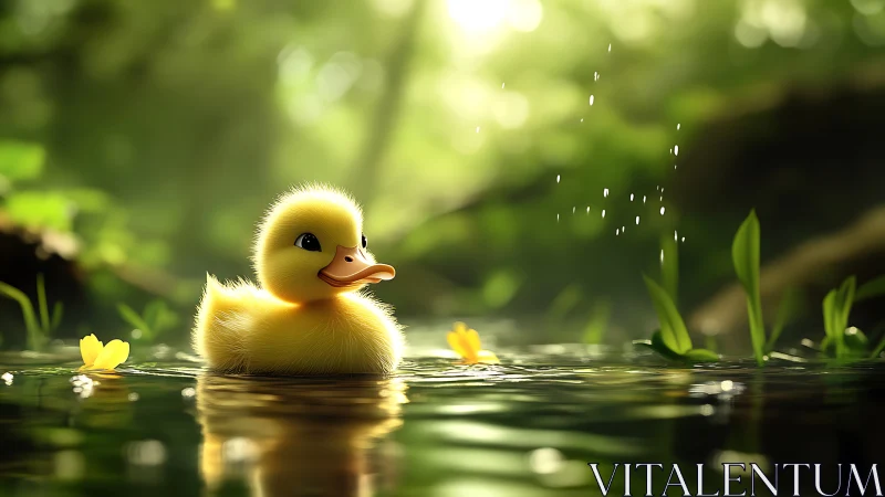 Soft-lit duckling rendered in cinematic shallow-focus digital art