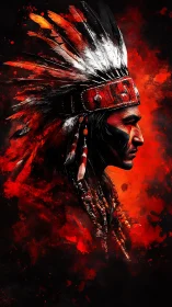 Crimson warpaint spirit in feathered firestorm profile.