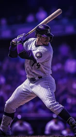 Digital painting of baseball batter in dynamic violet stadium light.