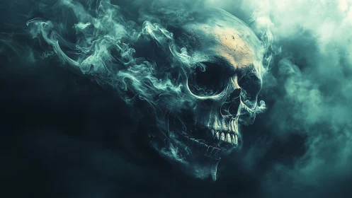 Stormy emerald smoke reveals an eerie floating skull