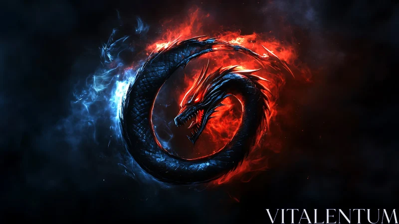 Fire and ice dragon coils into glowing circular sigil