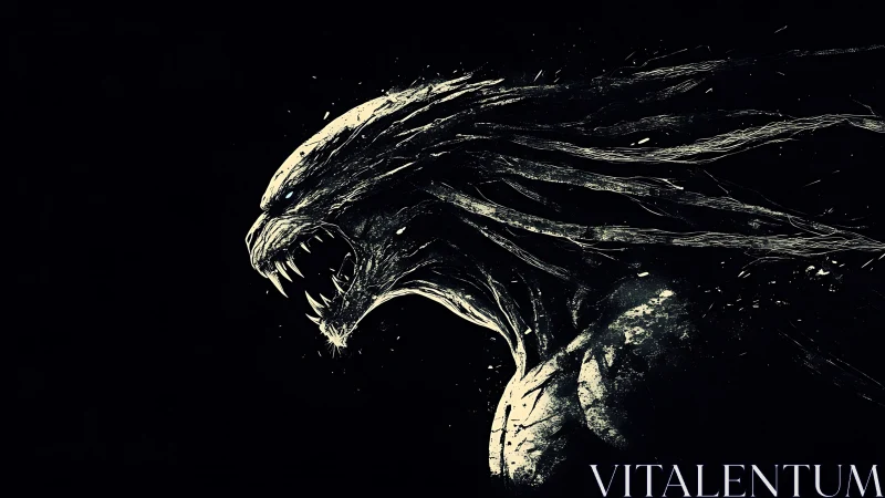 Snarling shadow beast erupts from darkness in stark contrast