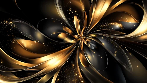 Radiant golden petals swirl in a luminous cosmic bloom