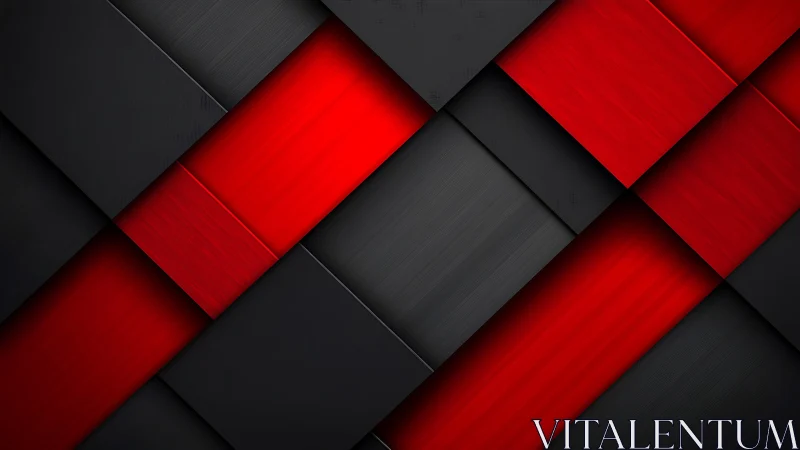 Abstract geometric background with layered black and red rectangles.