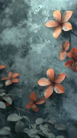 Rust-Colored Flowers Against Weathered Teal Stone Surface.