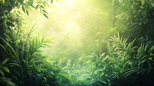 Sunlit jungle canopy reveals a verdant sanctuary of growth.