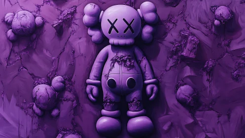 Purple sculpted toy figure embedded in cracked terrain.