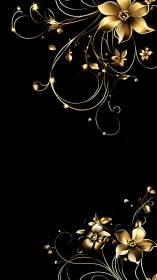 Elegant Golden Florals Dancing Against Deep Black