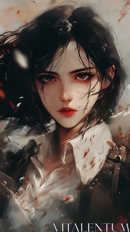 Digital portrait shows close-up of dark-haired figure
