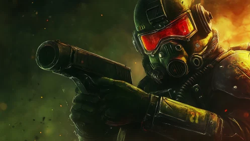 Radiant visor guards the wasteland in toxic neon haze