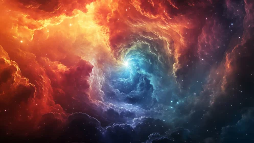 Radial nebula vortex with high contrast spectrum and volumetric clouds