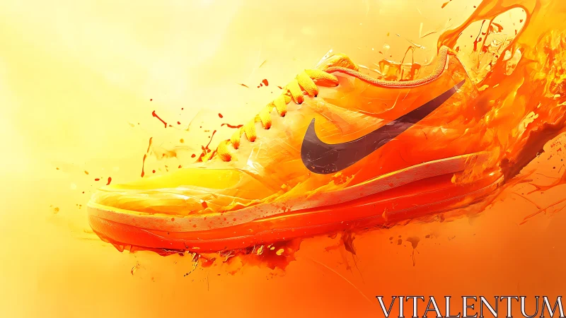 Bold orange running shoe bursts forward in vivid splashes