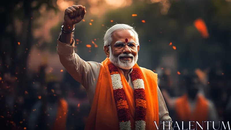 Orange garlands ignite a jubilant elder’s triumphant salute