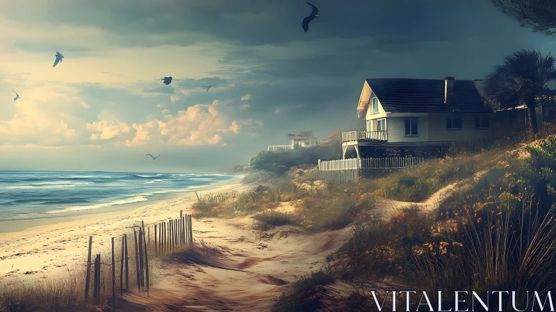 Elevated Coastal Dwelling with Dune Fortification and Atmospheric Rendering