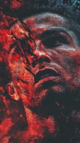 Blazing Portrait of a Warrior Face Carved in Embered Fury.
