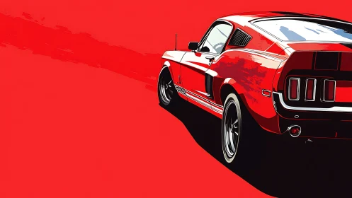Retro muscle car rendered in bold red minimalist vector style