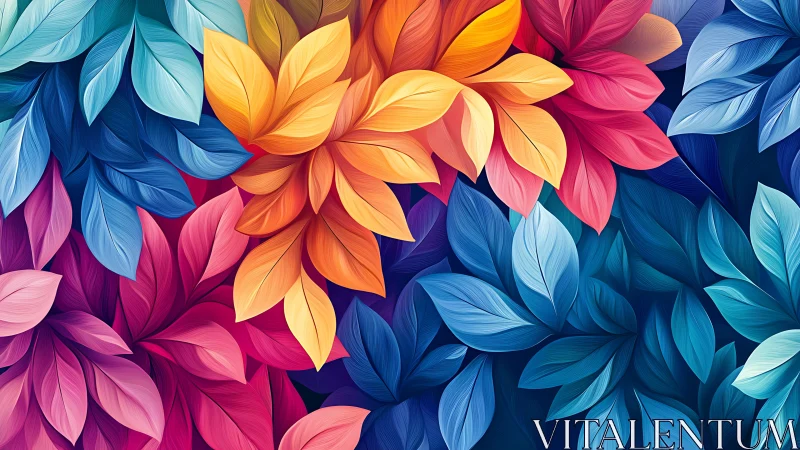 Digital painting floral canopy in layered chromatic leaves.