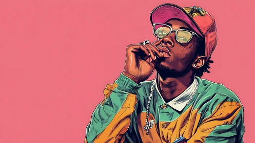 Cool daydreamer leans on neon thoughts in bold pop lines