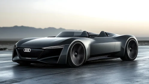 Sleek futuristic roadster glides across an open desert horizon