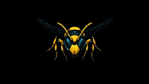 Vector-engineered yellow jacket frontal view on black field.
