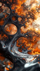 Organic metallic fractal structure with vivid orange glow.