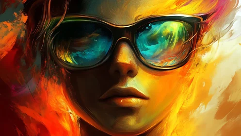 Vivid portrait of a cool figure in glowing abstract flames.