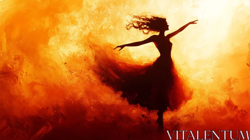 Female Silhouette Against Turbulent Flame Background