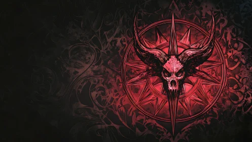 Infernal horned skull sigil crowned by a bleeding compass.