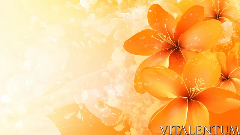 Radiant orange blossoms on luminous abstract field.