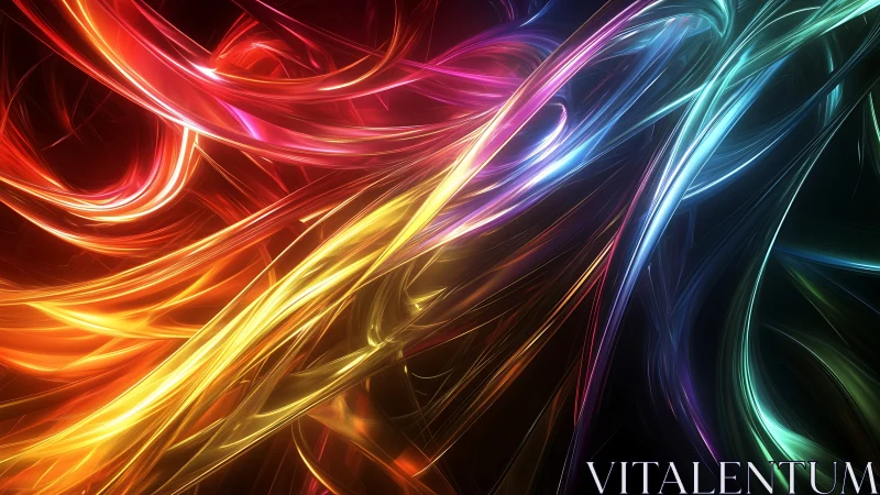 Digital painting of luminous spectral energy ribbons in motion.