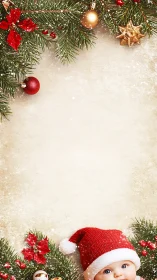 Tiny Santa spy peeks from a wreath-framed holiday stage