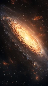 Digital painting of a luminous spiral galaxy in deep space.