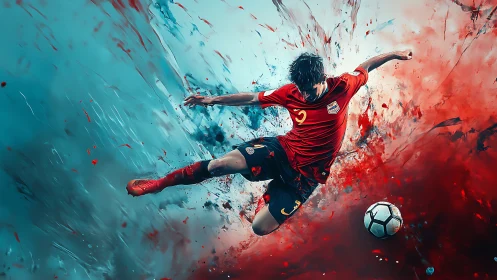 Dynamic soccer volley with high-saturation splash motion effects