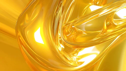 Shimmering Abstract Golden Swirl with Reflective Liquid Texture.