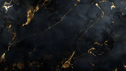 Midnight obsidian marble veined with liquid molten gold.