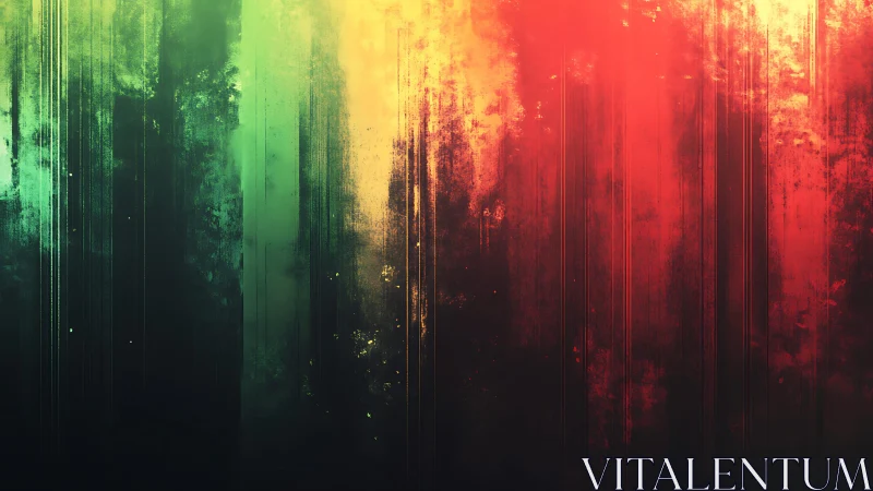 Abstract vertical streaks in green, yellow, and red grunge style.