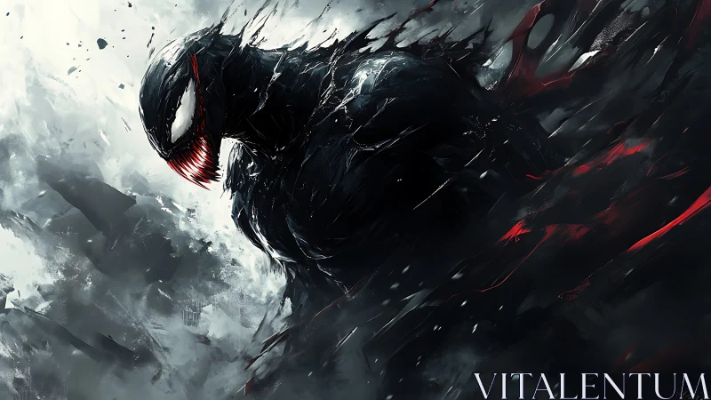 Shadowy symbiotic antihero emerges from a swirling storm.