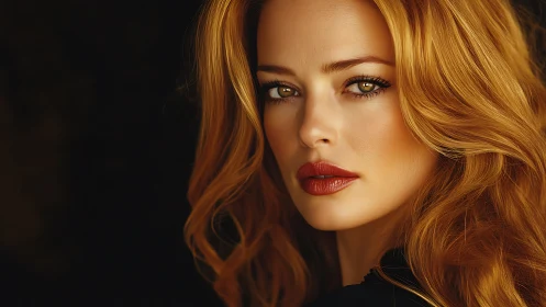 Portrait of woman with red hair and neutral expression.