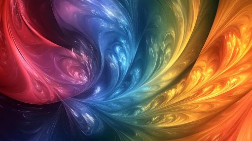 Radial fractal vortex with multichromatic spectral gradients and gloss