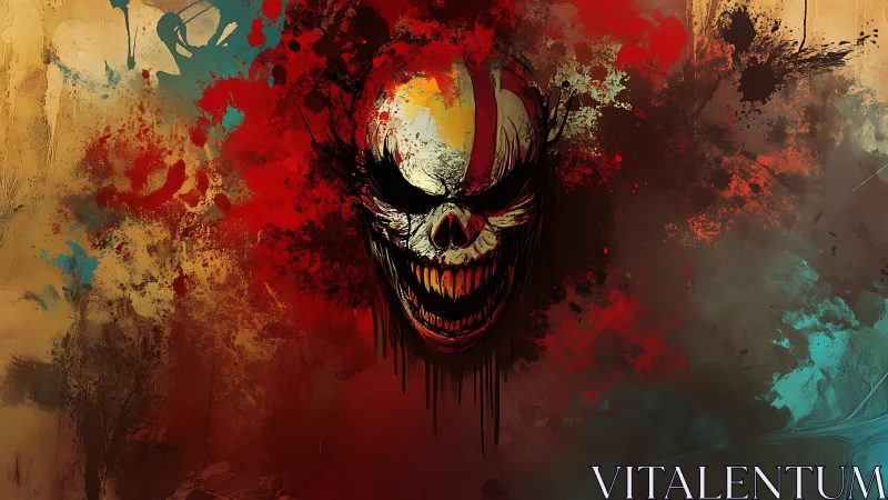 Blood-splashed demon grin rips through a storm of color