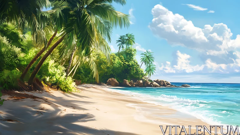 Tropical Coastal Paradise Rendered with Volumetric Lighting and Atmospheric Perspective Depth